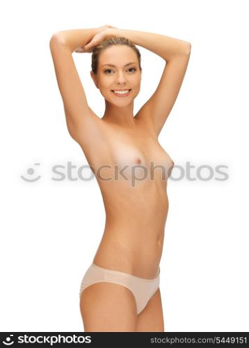 bright picture of beautiful topless woman in panties
