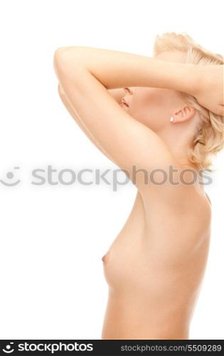 bright picture of beautiful topless woman over white
