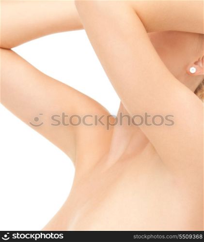 bright picture of beautiful topless woman over white