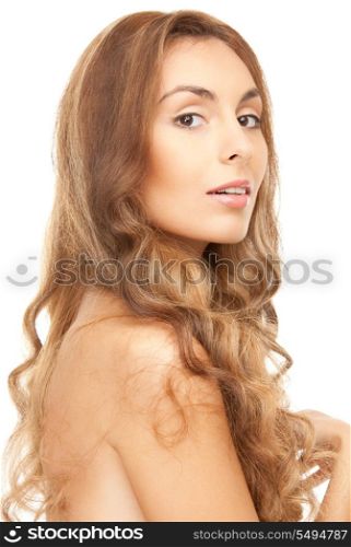 bright picture of beautiful topless woman with long hair