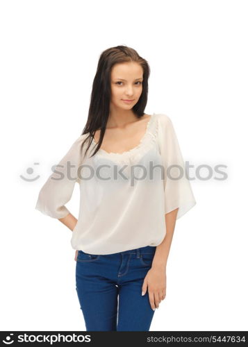 bright picture of beautiful woman in casual clothes