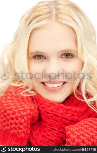 bright picture of beautiful woman in mittens.