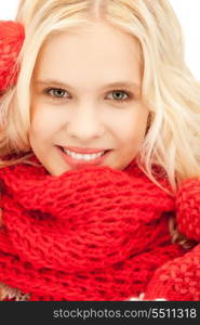 bright picture of beautiful woman in mittens