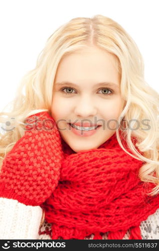 bright picture of beautiful woman in mittens