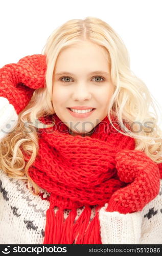 bright picture of beautiful woman in mittens