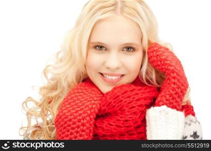 bright picture of beautiful woman in mittens