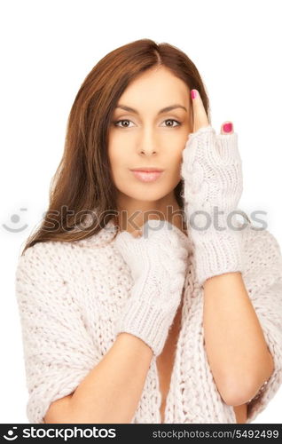 bright picture of beautiful woman in mittens&#xA;