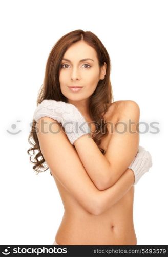 bright picture of beautiful woman in mittens&#xA;