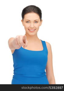 bright picture of beautiful woman pointing her finger