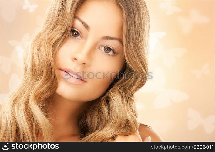 bright picture of beautiful woman with butterflies