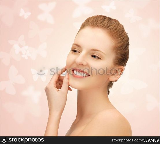 bright picture of beautiful woman with butterflies