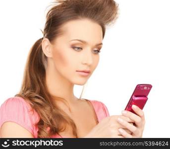 bright picture of beautiful woman with cellphone