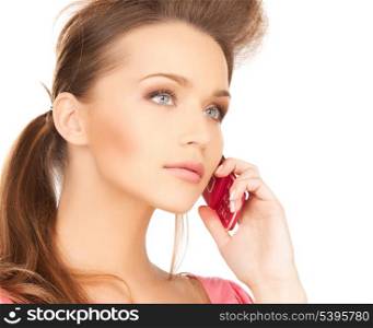 bright picture of beautiful woman with cellphone