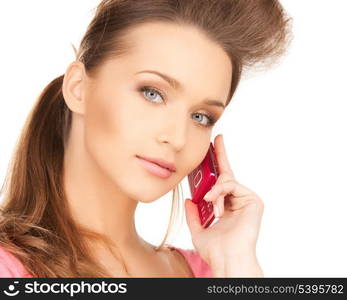 bright picture of beautiful woman with cellphone