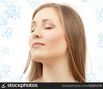 bright picture of beautiful woman with closed eyes