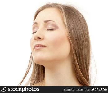 bright picture of beautiful woman with closed eyes