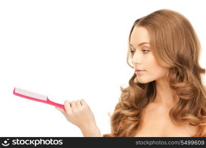 bright picture of beautiful woman with comb