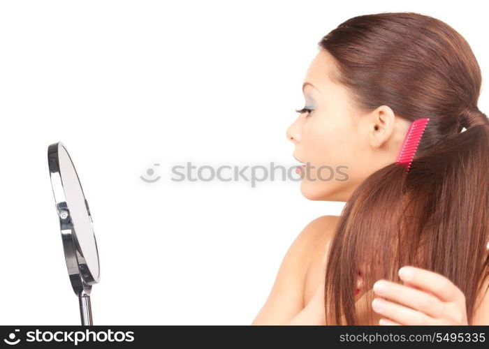 bright picture of beautiful woman with comb&#xA;