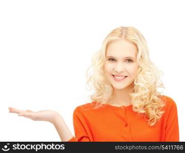 bright picture of beautiful woman with empty hand
