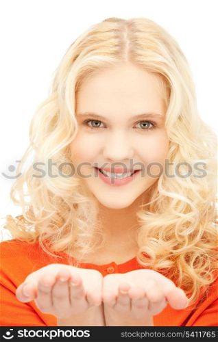 bright picture of beautiful woman with empty hands