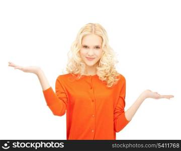 bright picture of beautiful woman with empty hands