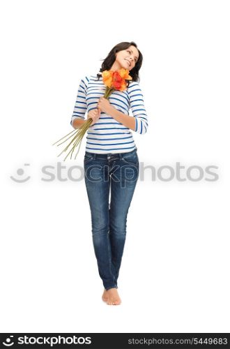 bright picture of beautiful woman with flowers