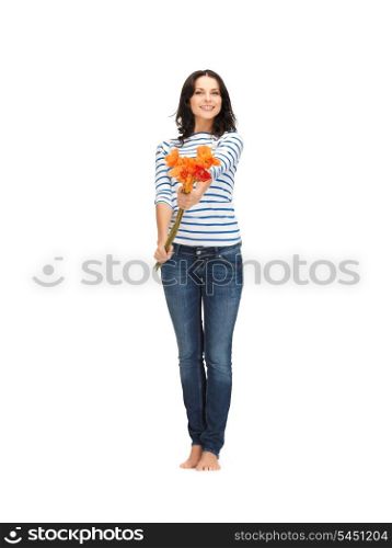 bright picture of beautiful woman with flowers