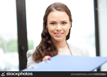 bright picture of beautiful woman with folder