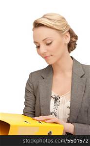 bright picture of beautiful woman with folders