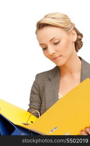 bright picture of beautiful woman with folders