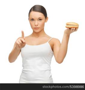 bright picture of beautiful woman with hamburger
