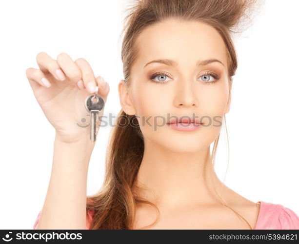 bright picture of beautiful woman with key