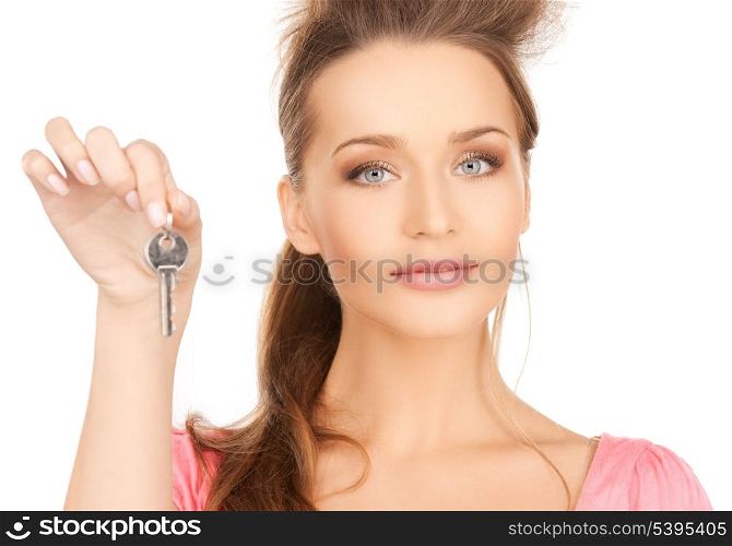 bright picture of beautiful woman with key