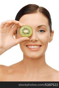 bright picture of beautiful woman with kiwi slice