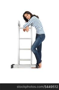 bright picture of beautiful woman with ladder