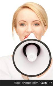 bright picture of beautiful woman with megaphone