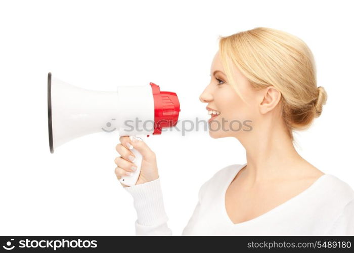 bright picture of beautiful woman with megaphone