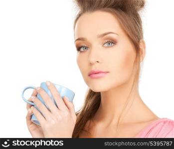 bright picture of beautiful woman with mug