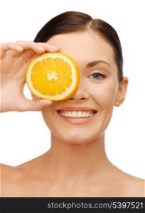 bright picture of beautiful woman with orange slice