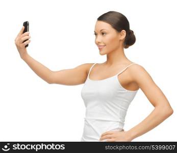 bright picture of beautiful woman with smartphone