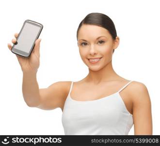 bright picture of beautiful woman with smartphone