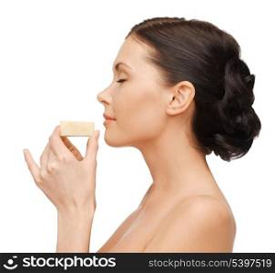 bright picture of beautiful woman with soap