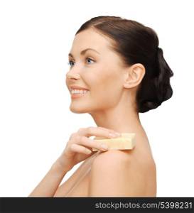 bright picture of beautiful woman with soap