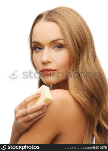 bright picture of beautiful woman with soap