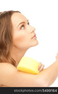 bright picture of beautiful woman with sponge
