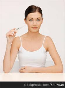 bright picture of beautiful woman with thermometer