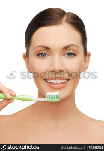 bright picture of beautiful woman with toothbrush