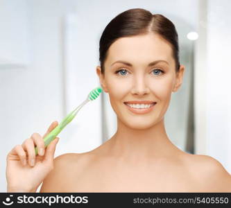 bright picture of beautiful woman with toothbrush