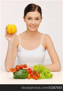 bright picture of beautiful woman with vegetables