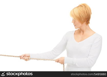 bright picture of business woman pulling rope&#xA;